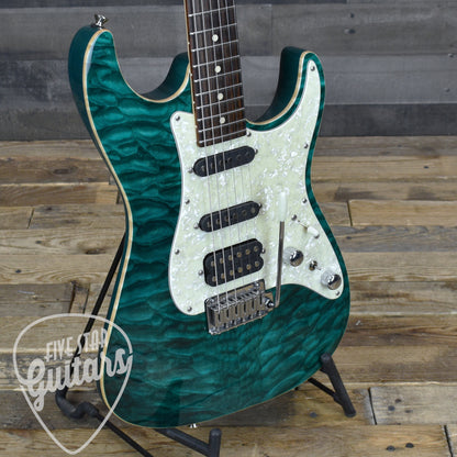 Pre-Owned 2008 Tom Anderson Hollow Drop Classic HSS Quilt Top - Trans Teal with Hard Case