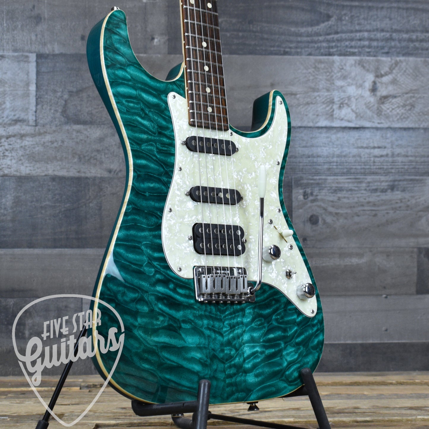 Pre-Owned 2008 Tom Anderson Hollow Drop Classic HSS Quilt Top - Trans Teal with Hard Case