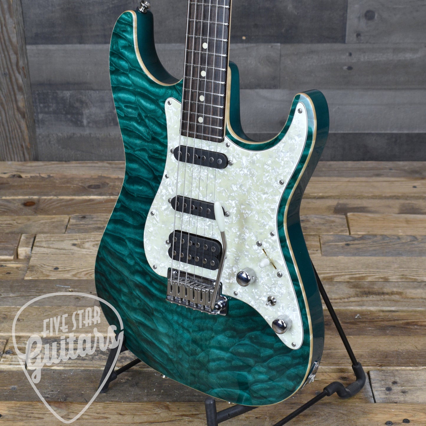 Pre-Owned 2008 Tom Anderson Hollow Drop Classic HSS Quilt Top - Trans Teal with Hard Case