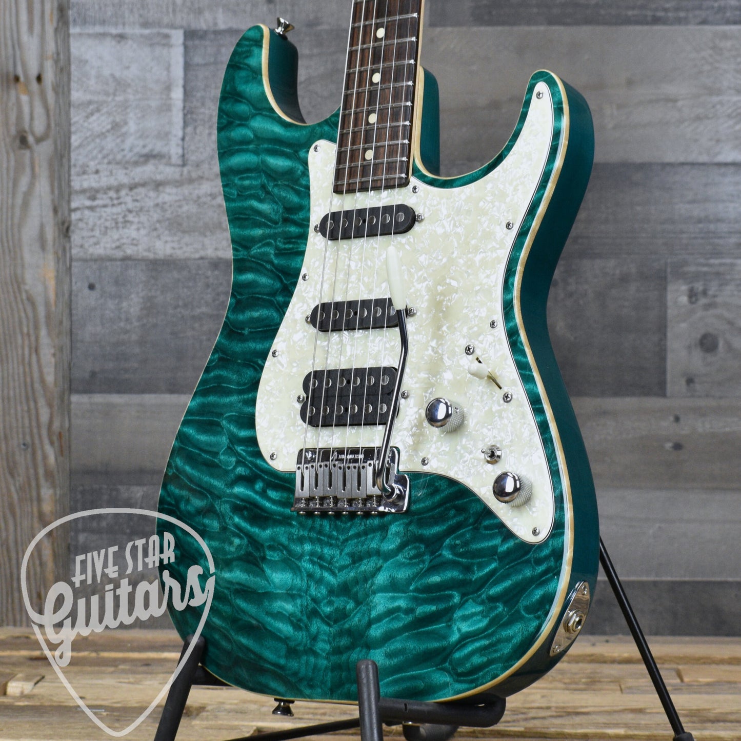 Pre-Owned 2008 Tom Anderson Hollow Drop Classic HSS Quilt Top - Trans Teal with Hard Case