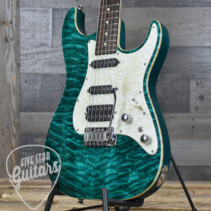 Pre-Owned 2008 Tom Anderson Hollow Drop Classic HSS Quilt Top - Trans Teal with Hard Case