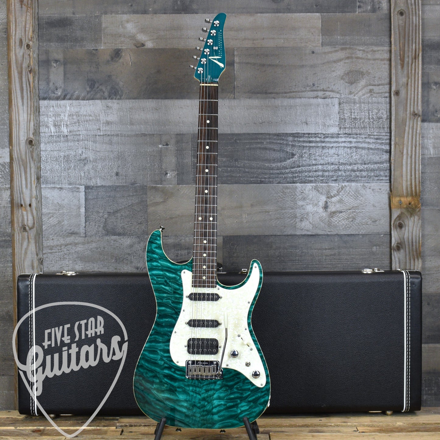 Pre-Owned 2008 Tom Anderson Hollow Drop Classic HSS Quilt Top - Trans Teal with Hard Case