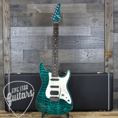 Pre-Owned 2008 Tom Anderson Hollow Drop Classic HSS Quilt Top - Trans Teal with Hard Case