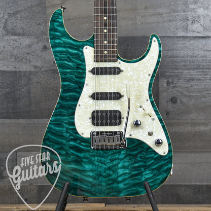 Pre-Owned 2008 Tom Anderson Hollow Drop Classic HSS Quilt Top - Trans Teal with Hard Case