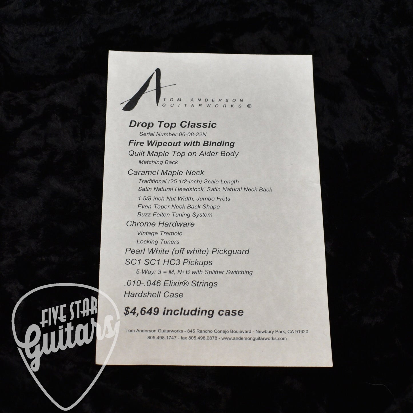 Pre-Owned Anderson Drop Top Classic - Fire Wipeout with Hardshell Case