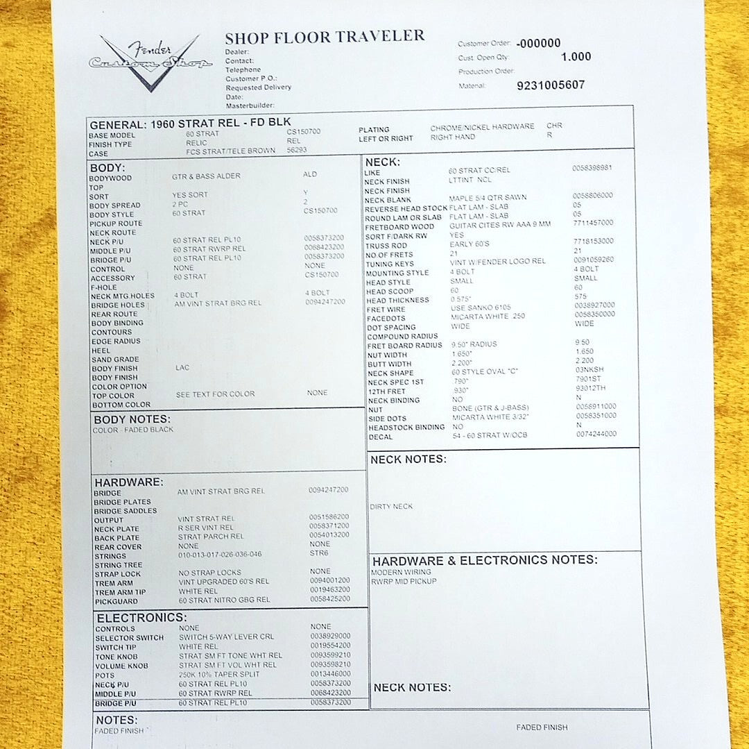 Pre-Owned Fender Custom Shop 1960 Stratocaster - Black with Hardshell Case