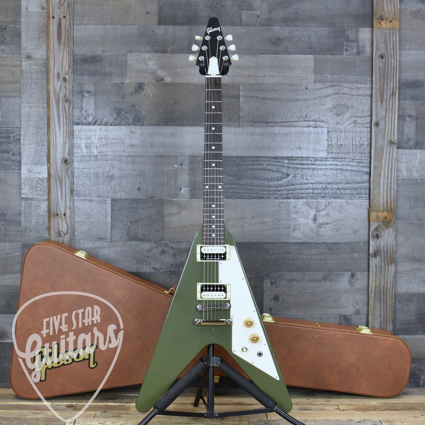 Pre-Owned Gibson Flying V Tribute - Satin Olive Drab with Hardshell Case
