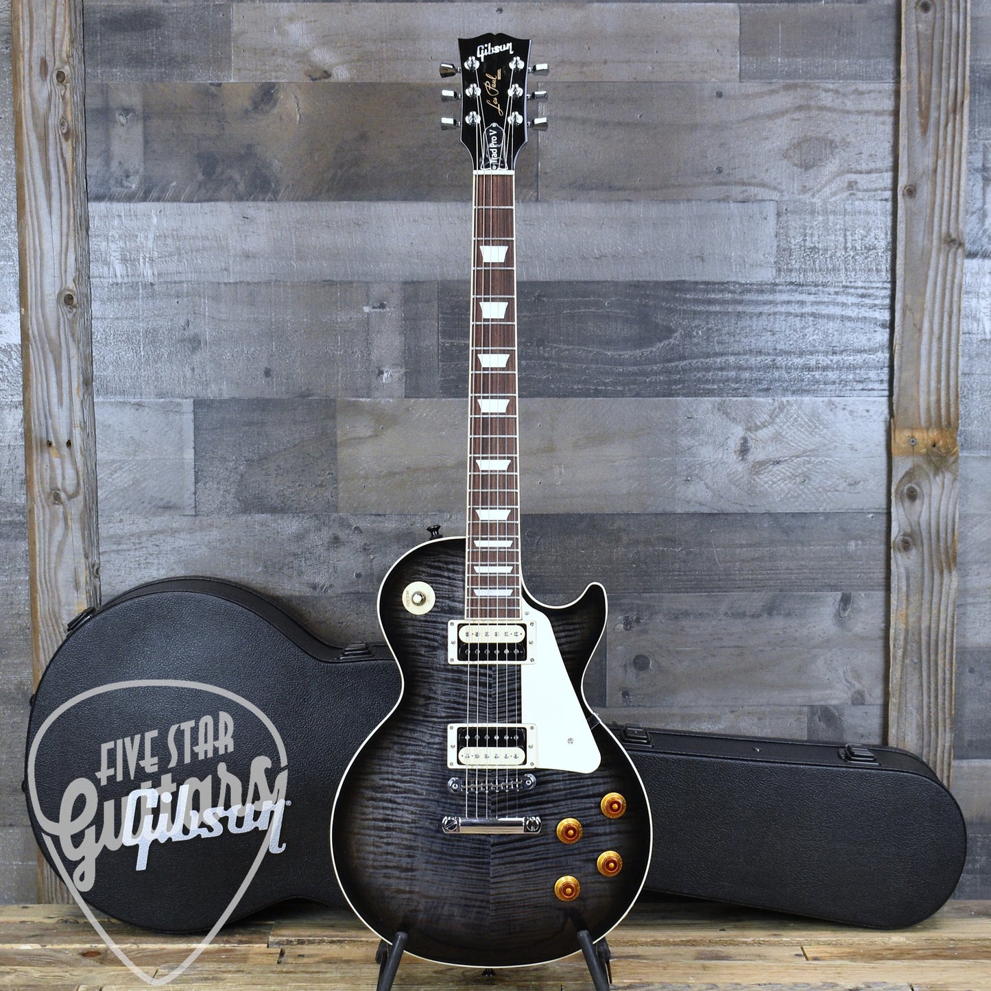 Pre-Owned Gibson Les Paul Traditional Pro V - Transparent Ebony Burst with Hardshell Case
