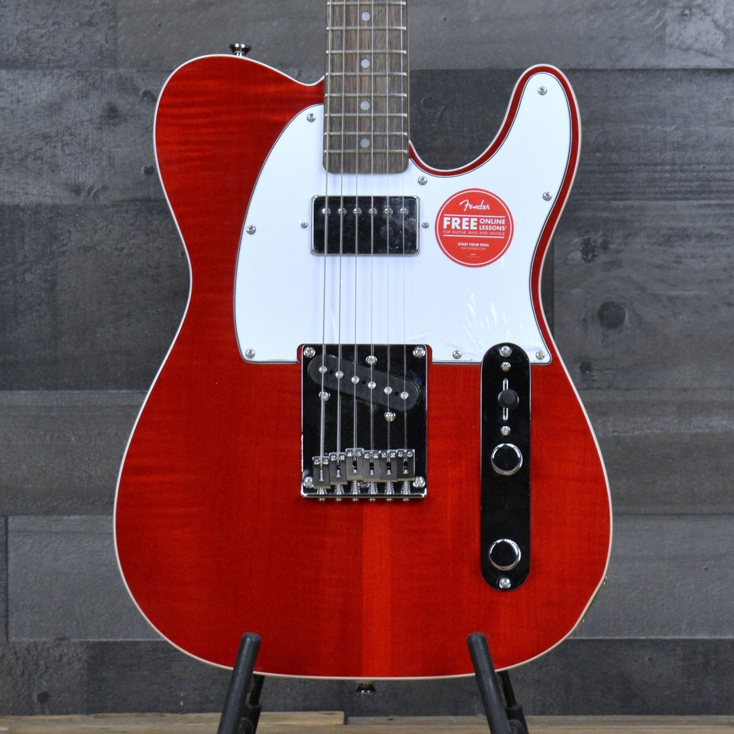 Squier Affinity Series Telecaster SH Flame Maple Top - Crimson Red Transparent