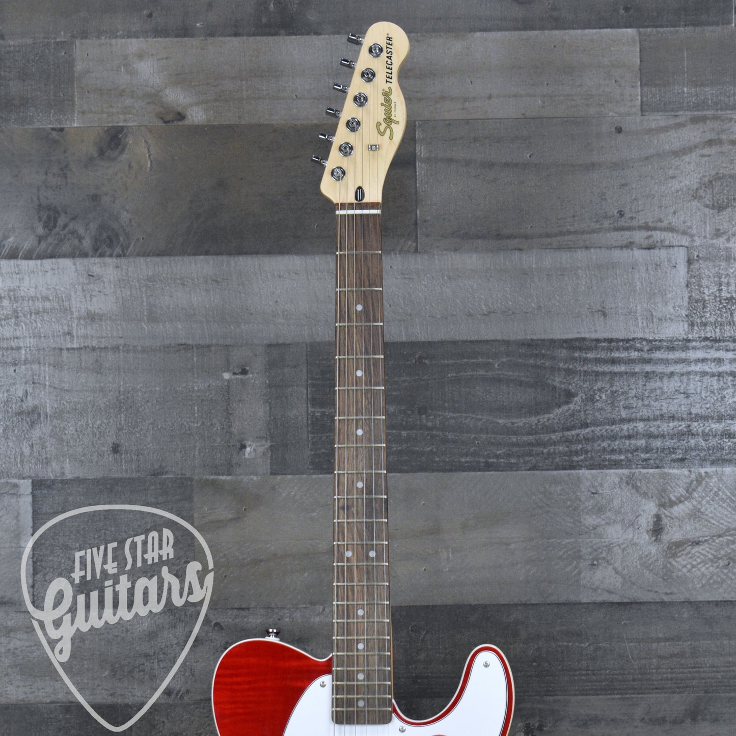 Squier Affinity Series Telecaster SH Flame Maple Top - Crimson Red Transparent