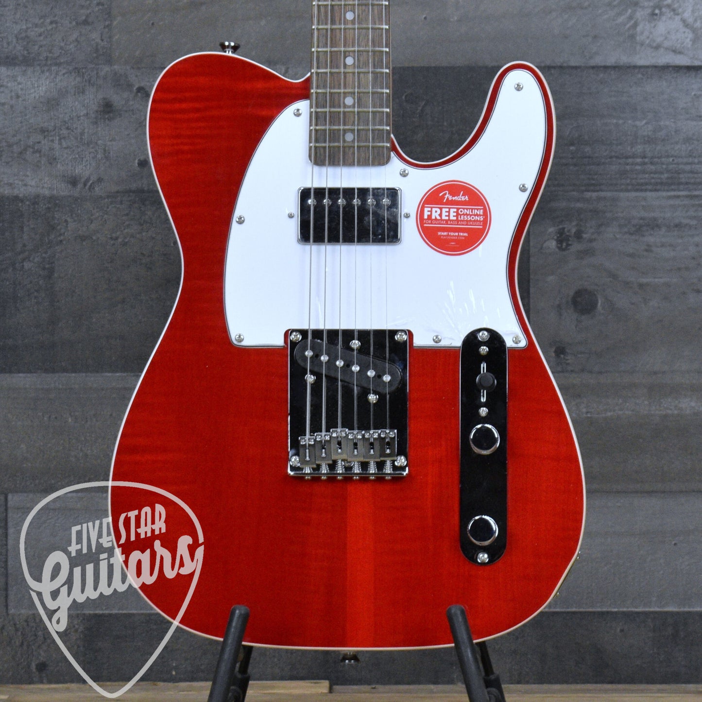 Squier Affinity Series Telecaster SH Flame Maple Top - Crimson Red Transparent