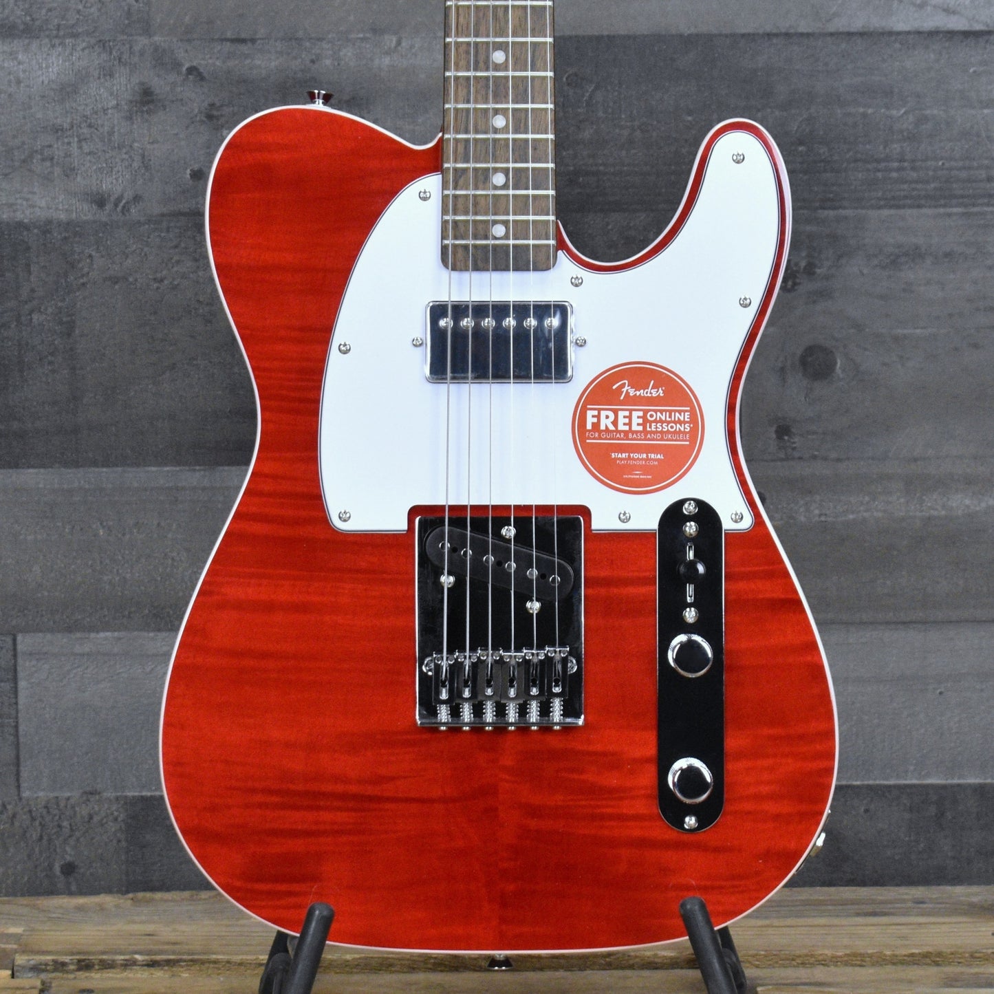 Squier Affinity Series Telecaster SH Flame Maple Top - Crimson Red Transparent