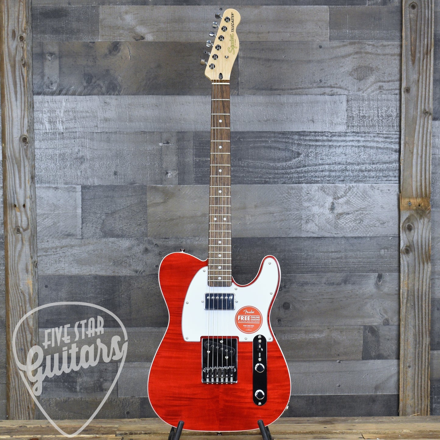 Squier Affinity Series Telecaster SH Flame Maple Top - Crimson Red Transparent