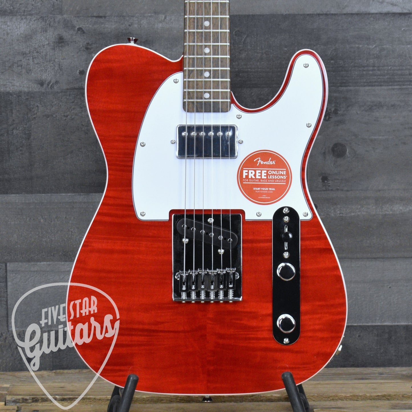 Squier Affinity Series Telecaster SH Flame Maple Top - Crimson Red Transparent