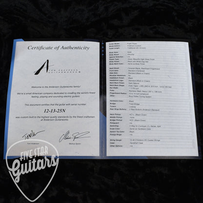 Tom Anderson Angel Player - Black with White Dog Hair with Hardshell Case