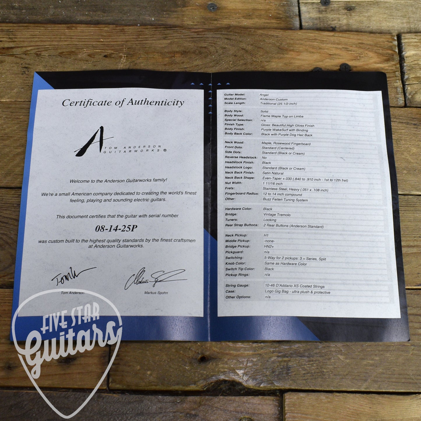 Tom Anderson Angel  - Purple WakeSurf/Purple Doghair Back with Gigbag