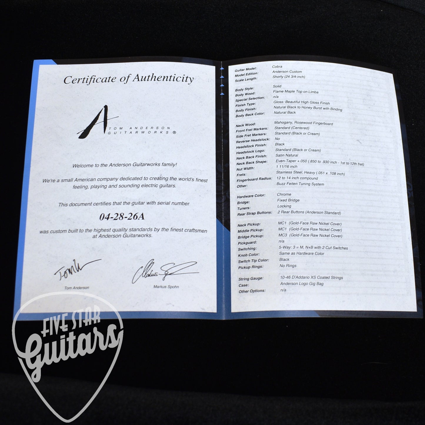 Tom Anderson Cobra - Natural Black to Honey Burst with Gigbag