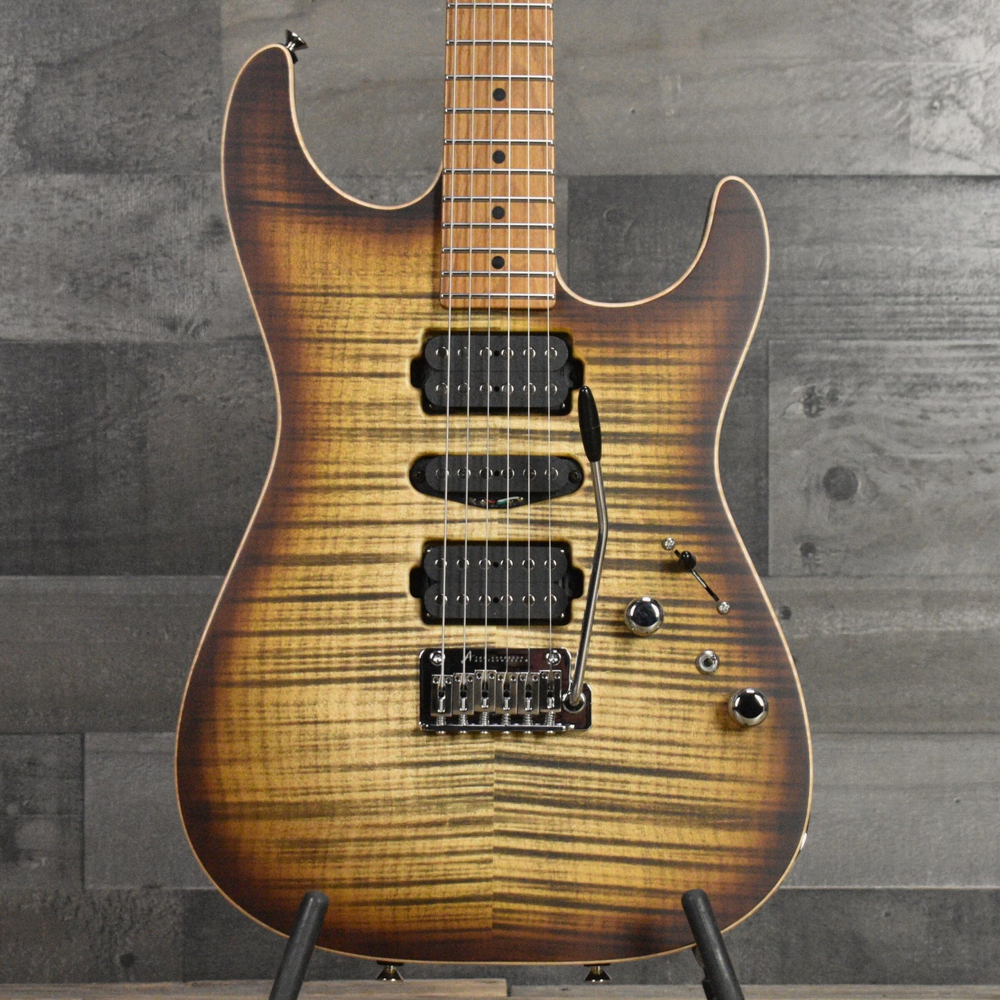 Tom Anderson Drop Top - Satin Natural Mocha Burst with Binding, Transparent Brown Back and Hard Shell Case