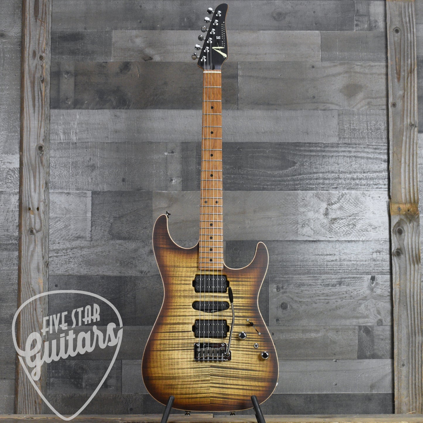 Tom Anderson Drop Top - Satin Natural Mocha Burst with Binding, Transparent Brown Back and Hard Shell Case