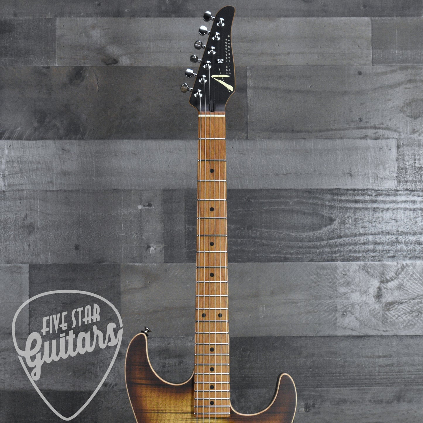 Tom Anderson Drop Top - Satin Natural Mocha Burst with Binding, Transparent Brown Back and Hard Shell Case