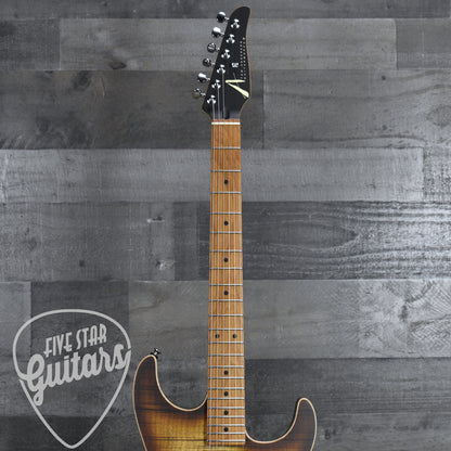 Tom Anderson Drop Top - Satin Natural Mocha Burst with Binding, Transparent Brown Back and Hard Shell Case