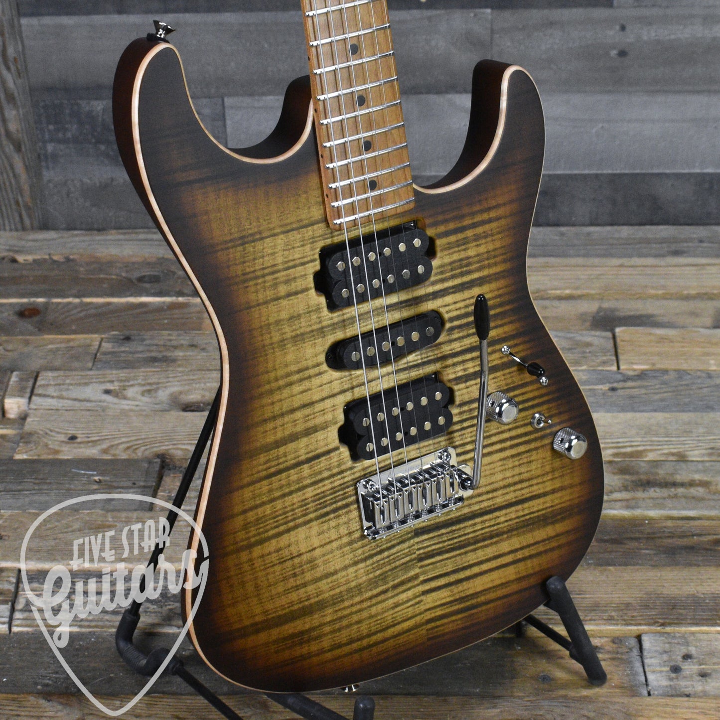 Tom Anderson Drop Top - Satin Natural Mocha Burst with Binding, Transparent Brown Back and Hard Shell Case