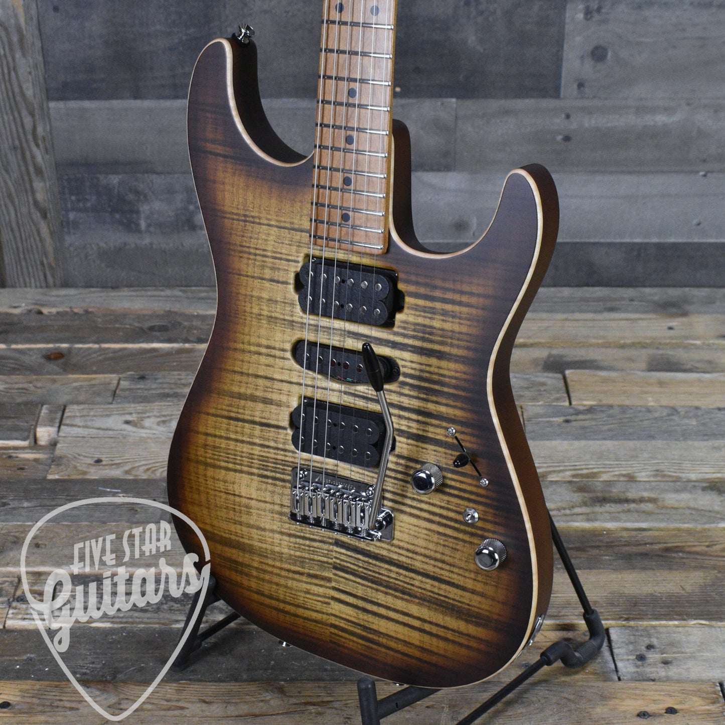 Tom Anderson Drop Top - Satin Natural Mocha Burst with Binding, Transparent Brown Back and Hard Shell Case