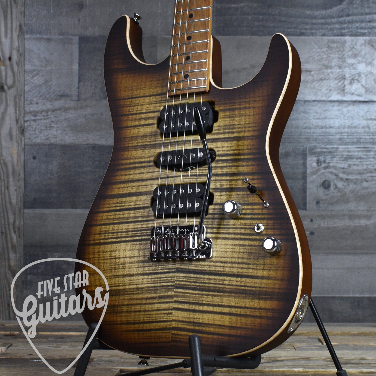 Tom Anderson Drop Top - Satin Natural Mocha Burst with Binding, Transparent Brown Back and Hard Shell Case